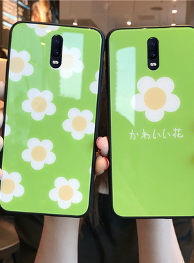 ins绿色花朵oppoR17手机壳镜面玻璃renoZ可爱适用个性网红reno10倍变焦创意卡通realmeX简约少女R17pro保护套