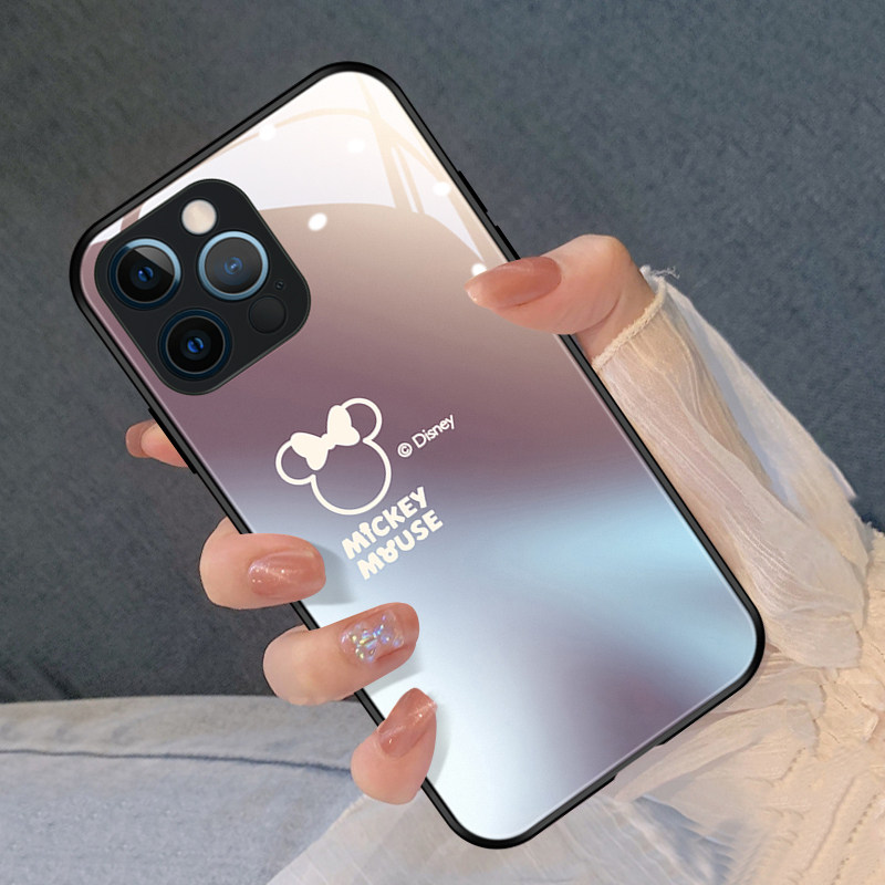 简约米奇适用苹果14promax手机壳iphone13情侣新款12mini高级11女xsmax玻璃xr硅胶se3超薄78plus保护套6splus