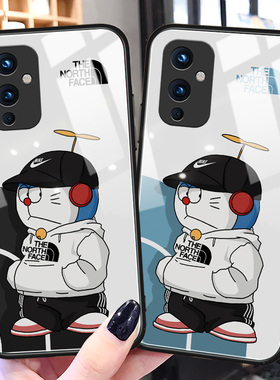 北面叮当猫一加9手机壳玻璃1+9pro潮牌创意oneplus适用硅胶8pro卡通防摔8t男pr0女新款9r八九nord保护套por