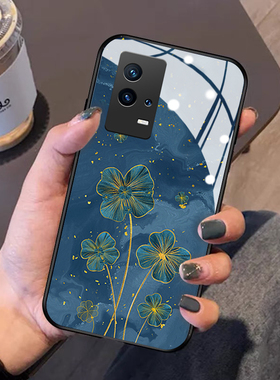 金箔四叶草适用vivoiqoo10手机壳iqoo9pro保护套7新款8复古简约iqooneo5se女iqoou5玻璃网红iqooz3外iqoopro
