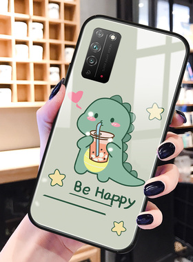 绿色恐龙华为荣耀x10max手机壳玻璃v40卡通可爱z畅享20pro适用8网红plus男女款g9麦芒10se硅胶ins风6保护套5