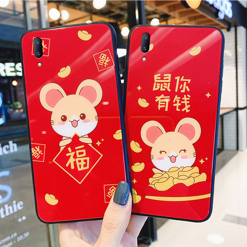 ins小鼠vivox23手机壳女玻璃vivo硅胶创意viovx喜庆过年vovix可爱适用vox网红潮牌vivi情侣x23幻彩版保护套男