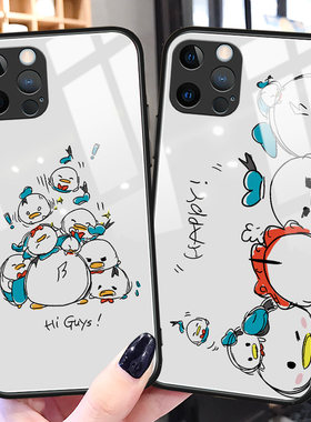 唐老鸭苹果12手机壳可爱iphone13promax玻璃创意12mini网红潮牌xr适用卡通xs情侣男女xsmax新款x十二保护套ip