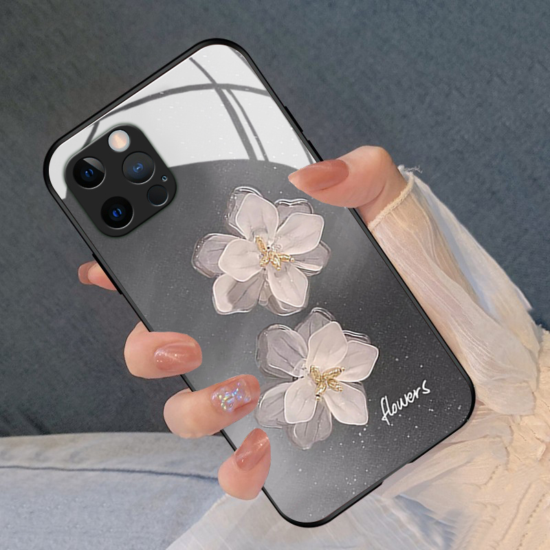 双生花小众时尚玻璃硅胶手机壳