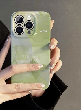 绿色晕染适用苹果14promax手机壳新款iphone13菲林情侣12mini网红高级11卡通xsmax防摔xr硅胶se3保护套78plus