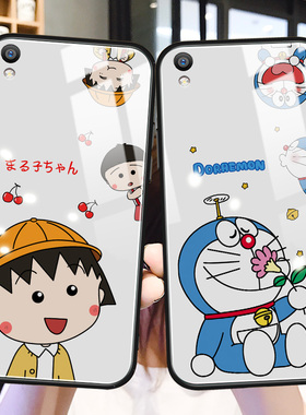 卡通叮当猫oppor9手机壳玻璃r9s网红风创意r9plus适用防摔r9splus硅胶新款r7s小丸子oppoa11x女生a5保护套a3s