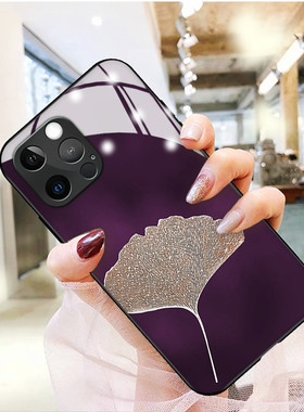 紫色银杏适用于苹果13手机壳iphone11promax中国风12mini男女新款xsmax超薄xr玻璃se2创意5外78plus套6splus