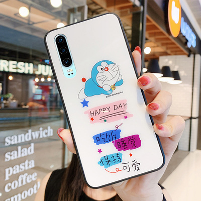 哆啦A梦华为p30手机壳女玻璃P3o卡通适用p30pro情侣动漫por硅胶防摔5g文字可爱p网红ins日韩风pr0保护套男30