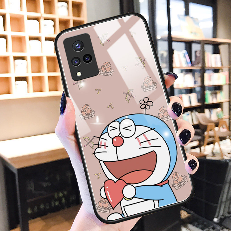 叮当猫vivos9手机壳卡通s7e情侣秀恩爱vivoy30可爱适用y52s玻璃硅胶y31s网红男y73s新款vivoiqooU3女生保护套