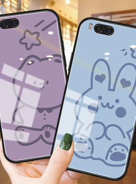 线条小熊小米8手机壳女玻璃mi探索八青春版4g简约原创8se硅胶创意6x紫色个性5x防摔适用note3闺蜜新款6保护套