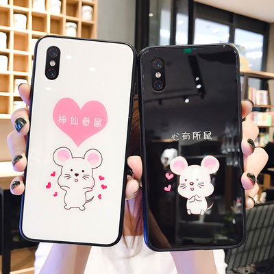 卡通鼠小米mix3手机壳女玻璃mx2适用新款mix2网红硅胶mis个性s2防摔mix2s可爱mlx2s情侣秀恩爱mxi保护套男mx