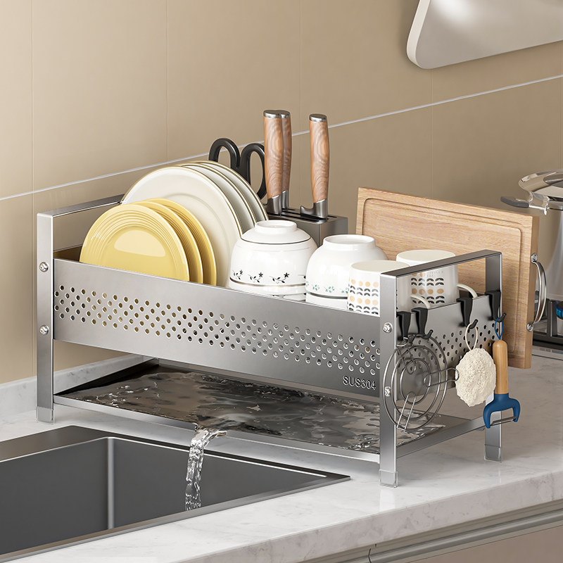 沥水架304不锈钢碗碟收纳层架子多功能窄款家用厨房台面碗筷沥水