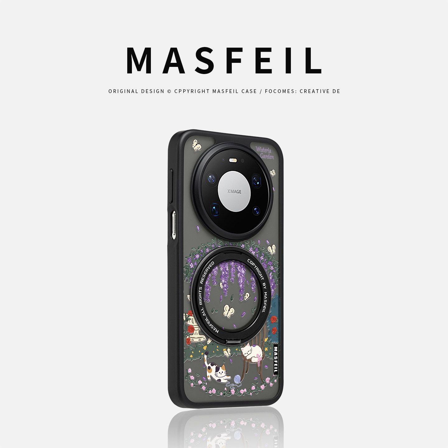 MASFEIL × 紫藤花园适用华为mate80pro手机壳新款Pura70pro磁吸支点mate60支架Fo5全包好看mt70por+高级感套