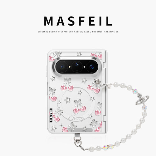 MASFEIL× 樱桃星星适用华为PuraXMax手机壳带磁吸小折叠阔PURA典藏版GL透明全包保护套带挂链防摔x2新款女