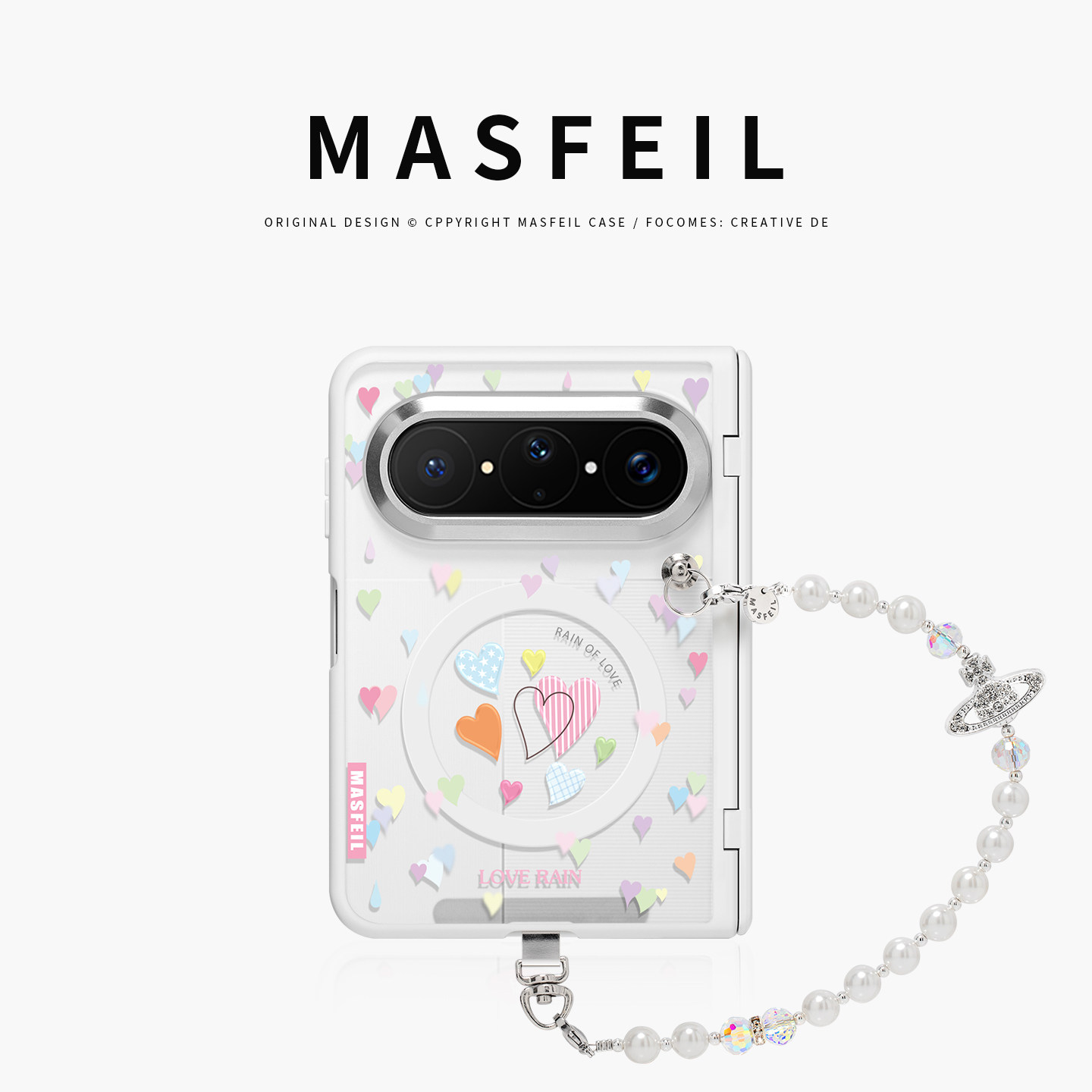 MASFEIL× 爱心雨适用华为PuraXMax手机壳磁吸小折叠阔PURA典藏版GL透明全包保护套带挂链防摔x2新款高档简约