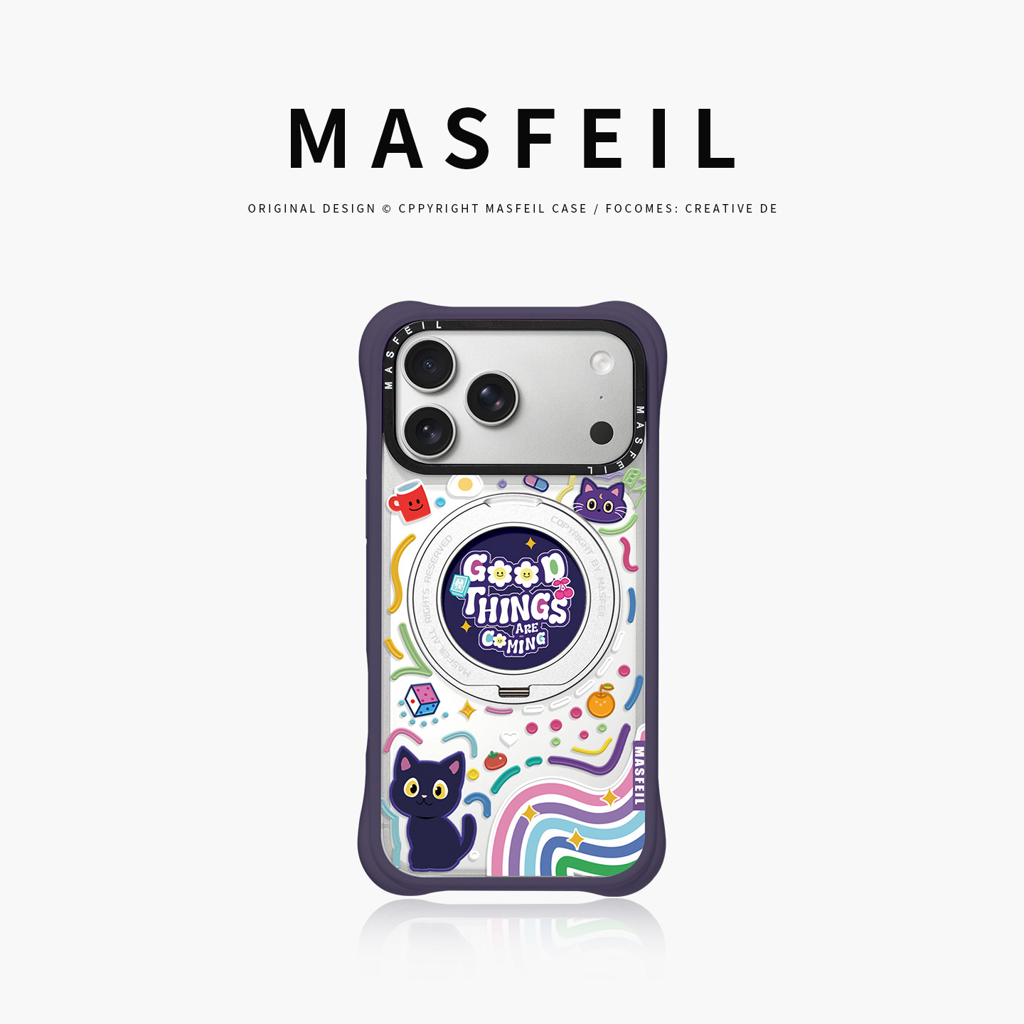 MASFEIL× 彩色涂鸦猫猫适用iPhone17Promax手机壳新款磁吸带支架Go4苹果17Pro保护套支点透明女17pm硅胶软边
