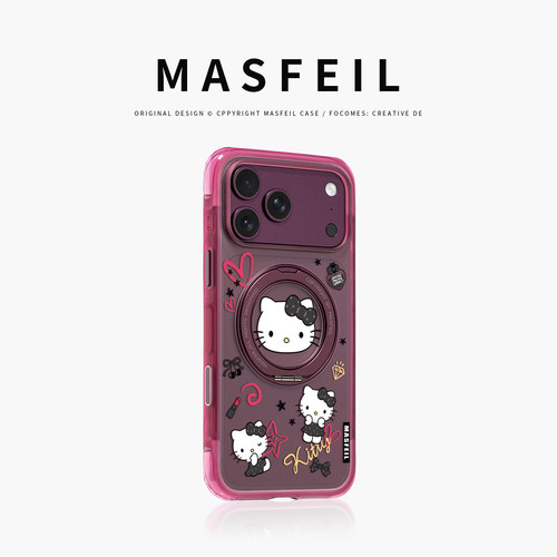 MASFEIL× 赫本猫咪适用iPhone18Promax手机壳新款ip18磁吸带支架Go5苹果17Pro保护套支点全包高级感17pm女