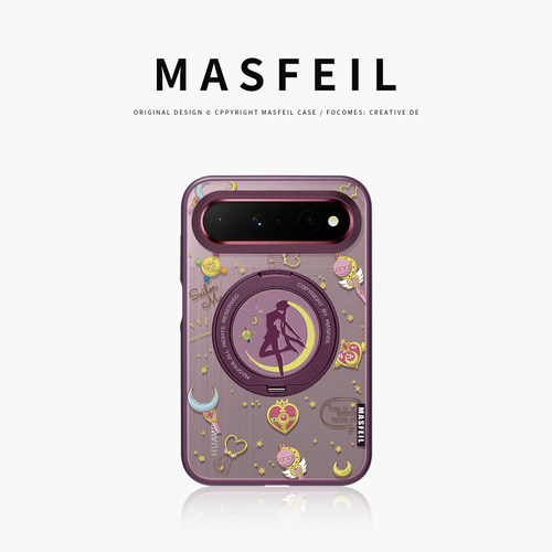 MASFEIL× 月亮美少女适用华为PuraXView手机壳磁吸带支架新款阔直板Pura X View全包保护套防摔高级紫半透明