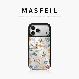 MASFEIL× ip15磁吸带支架苹果16Pro套Jo5镜面高级感13pm全包14春天女 彩蝶衔春适用iPhone17Promax手机壳新款