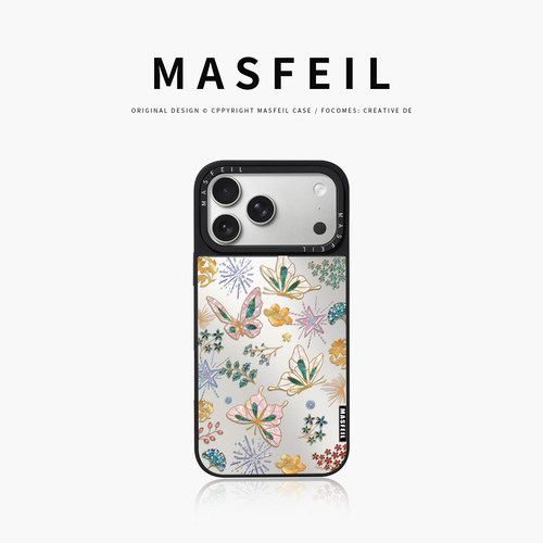 MASFEIL× 彩蝶衔春适用iPhone17Promax手机壳新款ip15磁吸带支架苹果16Pro套Jo5镜面高级感13pm全包14春天女 - 封面