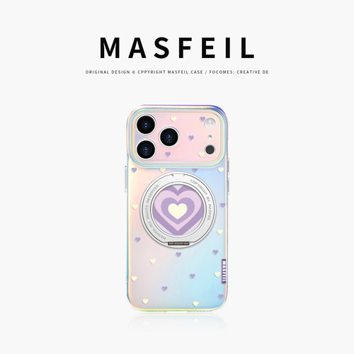 MASFEIL × 爱心光晕适用苹果18Promax手机壳16新款Lo5磁吸带支架iPhone17Pro支点套可爱15超薄女高级感13pm