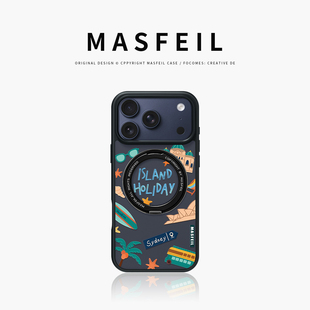 磁吸带支架ip15全包Fo5支点简约高档14保护套13 海岛度假适用苹果17promax手机壳iPhone16pro新款 MASFEIL