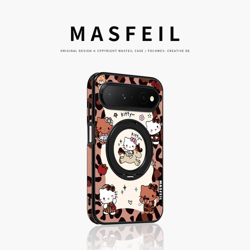 MASFEIL× 豹纹猫猫适用华为PuraXView手机壳磁吸带支架PW新款阔直板Pura X View全包保护套防摔高级感仿皮女