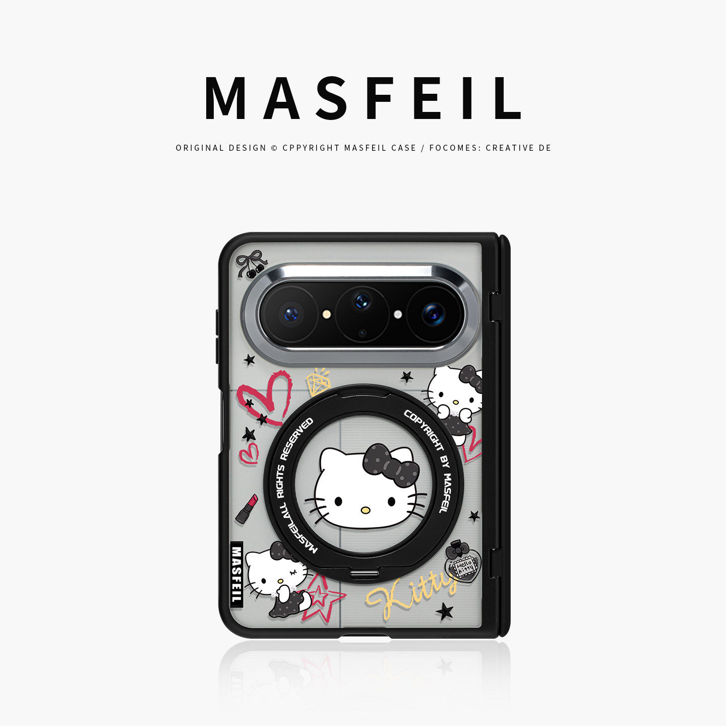 MASFEIL× 赫本猫咪适用华为PuraXMax手机壳磁吸带支架小折叠PURA典藏版中轴全包保护套防摔x2新款可爱高级感