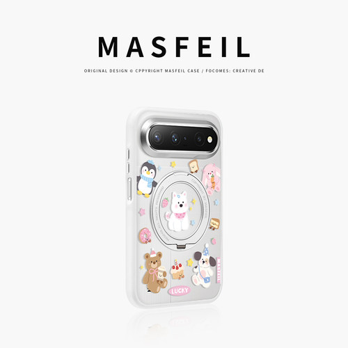 MASFEIL× 卡通动物派对适用华为PuraXView手机壳磁吸带支架新款阔直板Pura X View全包保护套防摔女半透明