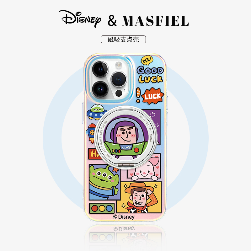 MASFEIL × 三眼仔迪士尼适用苹果16Promax手机壳新款16Pro磁吸带支架iPhone16保护套支点14全包Lo5防摔15女