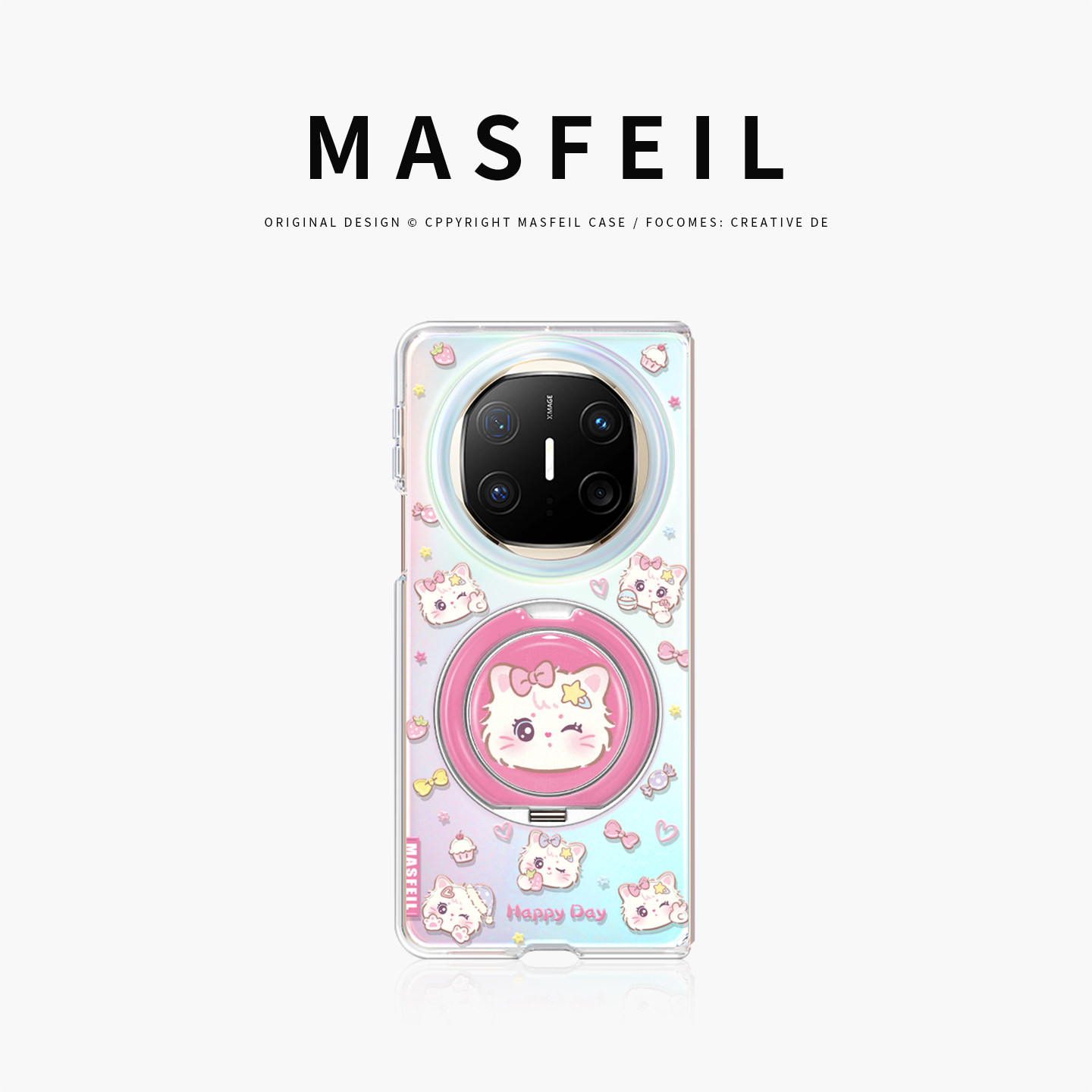 MASFEIL &times; 粉色萌猫适用于华为matex6手机壳折叠屏新款matex7典藏版保护套x3带支点支架简约X5超薄高级感女