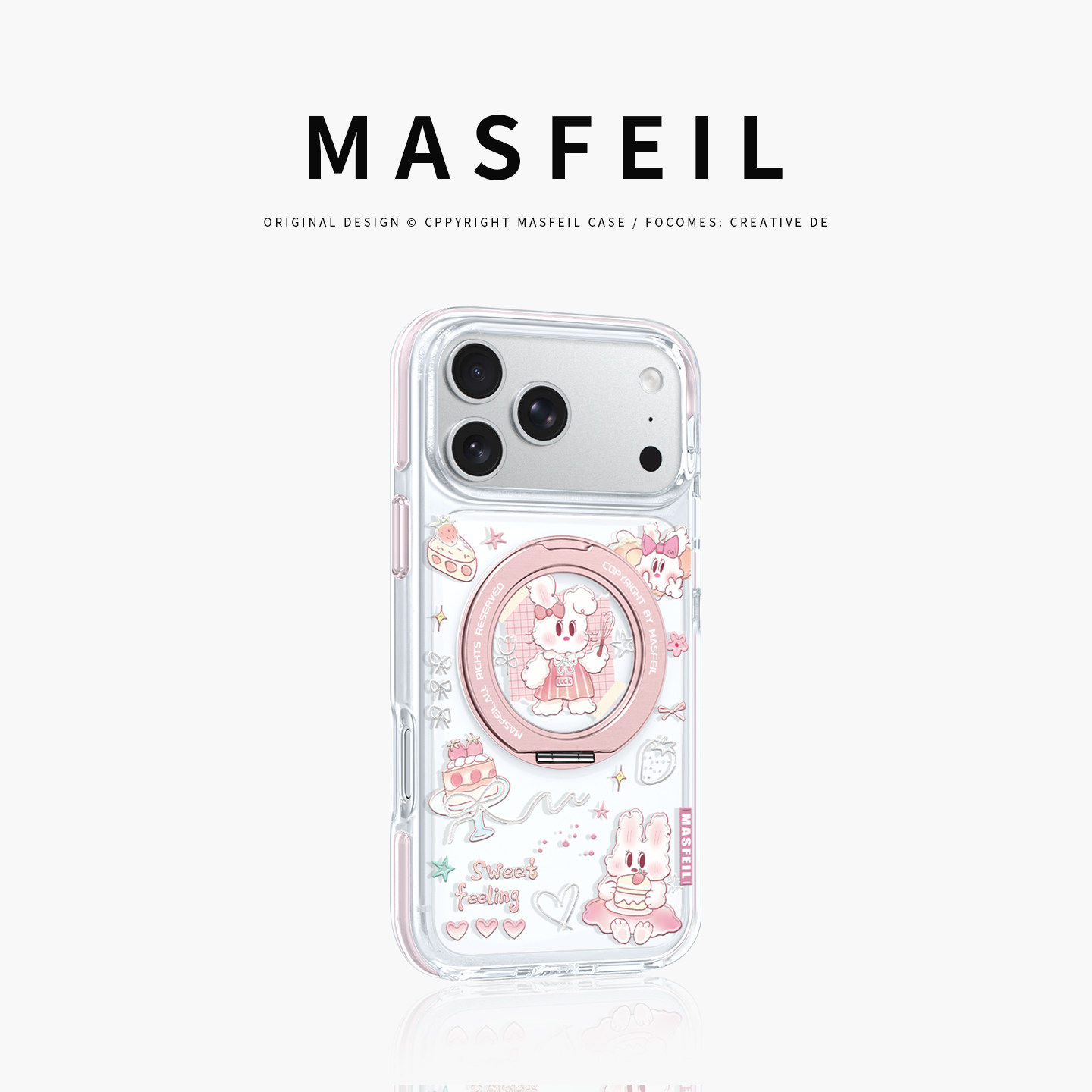 MASFEIL× 蛋糕小兔适用iPhone17Promax手机壳新款ip15磁吸带支架Go8苹果16Pro保护套支点透明高级感13pm女