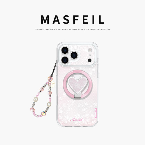 MASFEIL × 蕾丝花海适用苹果17Promax手机壳新款Ro9磁吸带支架iPhone16Pro保护套高级感女ip15pm好看超薄14