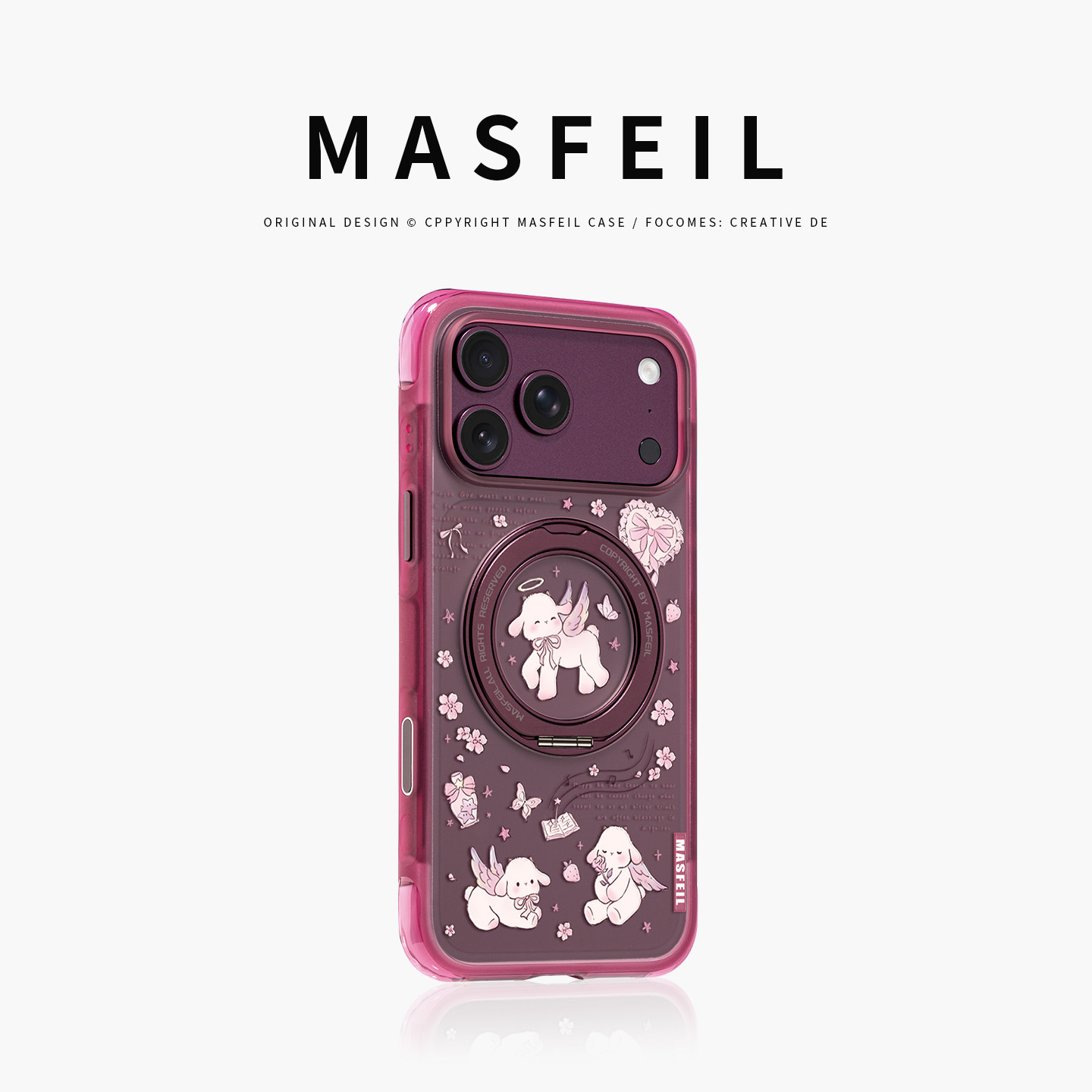 MASFEIL× 天使小羊适用iPhone18Promax手机壳新款ip18磁吸带支架Go5苹果17Pro保护套支点全包高级感17pm酒红