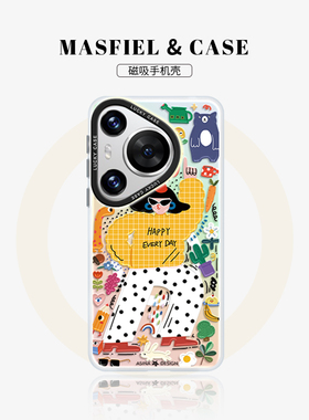 MASFEIL × 我最快乐适用华为Pura70手机壳新款p60pro磁吸p80保护套硅胶软壳p40防摔女70por带支架高级Ultra+