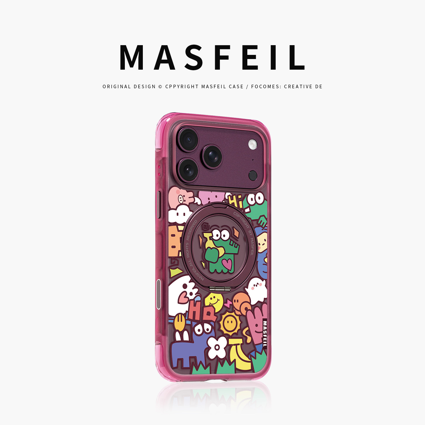 MASFEIL× 卡通抽象涂鸦适用iPhone18Promax手机壳新款ip18pm磁吸带支架Go5苹果17Pro保护套支点全包高级感17