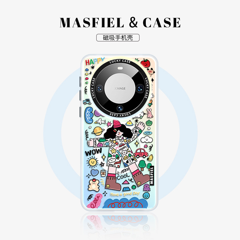 MASFEIL × 快乐阳光女孩适用华为Mate60Pro手机壳磁吸支架mate50/40保护套女mata30高档60por+全包防摔新款,3C数码配件,手机保护套/壳,淘宝优惠券,粉丝福利购,淘宝优惠卷