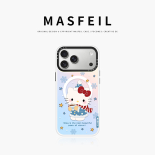 15磁吸带支架苹果16Pro全包套可爱女ip13pm高级感14好看 冬天凯蒂适用iPhone17Promax手机壳新款 MASFEIL