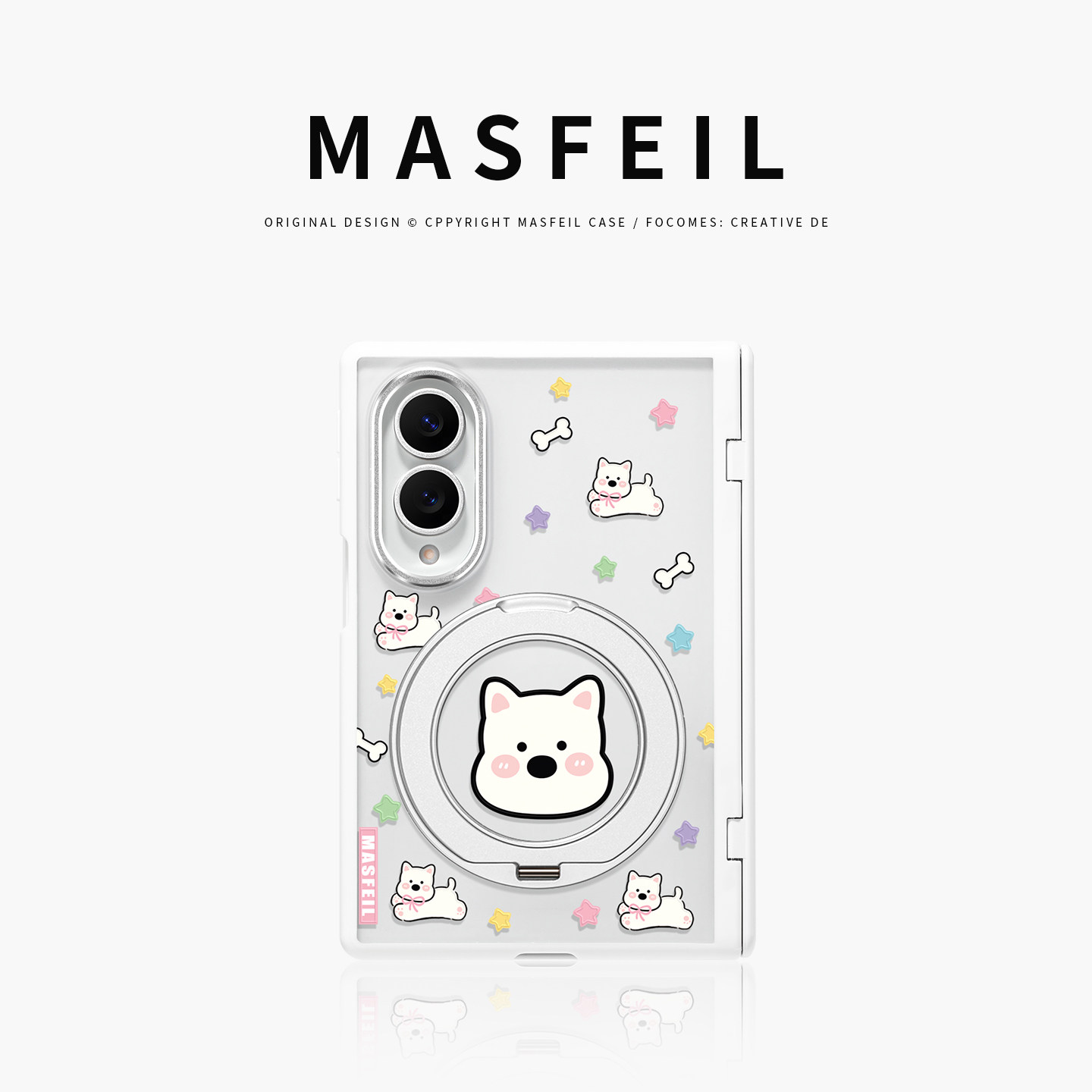 MASFEIL× 可爱西高地适用三星GalaxyZFold8Wide手机壳磁吸带支架小折叠屏阔Zfold7透明全包保护套防摔新款女