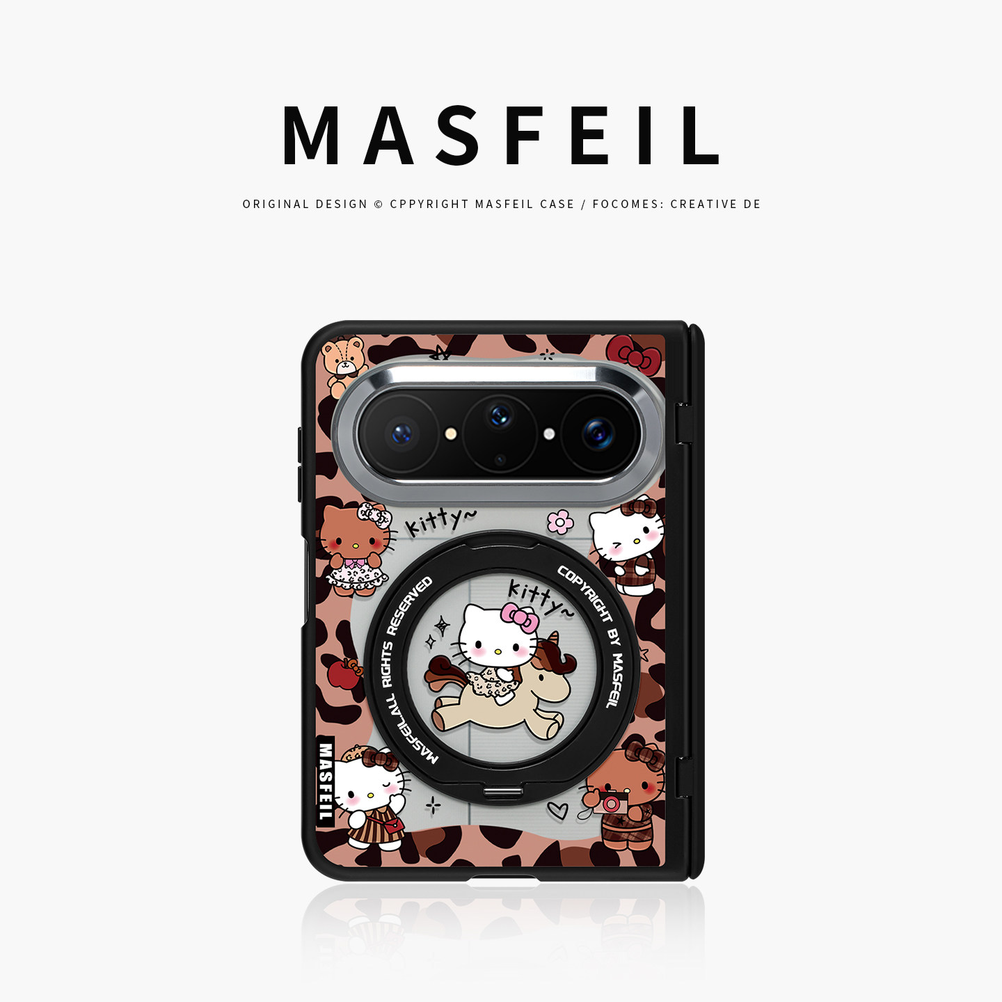MASFEIL× 猫咪豹纹适用华为PuraXMax手机壳磁吸带支架小折叠PURA典藏版半透明全包保护套防摔女x2新款高级感