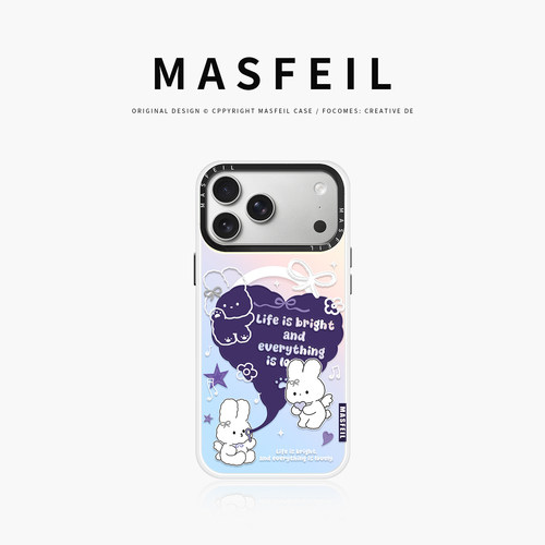 MASFEIL × 氧气小兔适用iPhone17Promax手机壳新款16磁吸带支架苹果18Pro全包套ip13pm高级感14可爱超薄15女