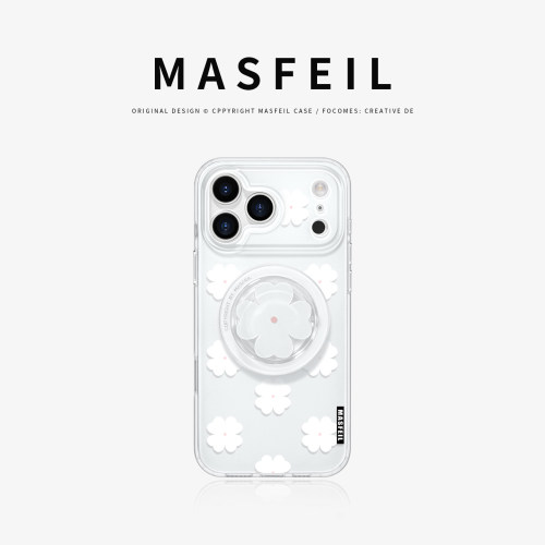 MASFEIL× 柔粉四叶草适用苹果17Promax手机壳新款Ro9磁吸带支架iPhone16Pro保护套高级感女ip18pm网红超薄15