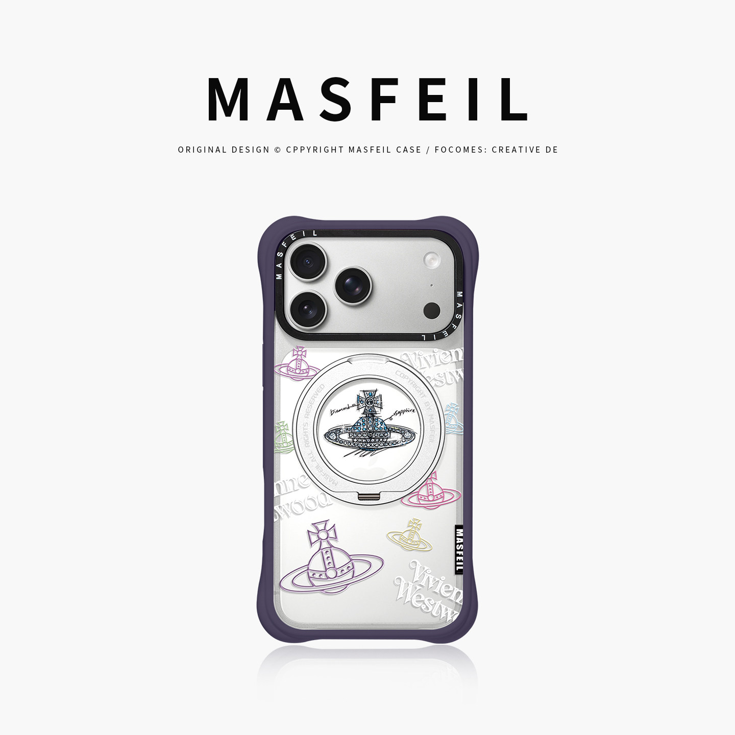 MASFEIL× 潮牌土星适用iPhone17Promax手机壳新款磁吸带支架Go4苹果17Pro保护套支点透明高级感17pm硅胶软边