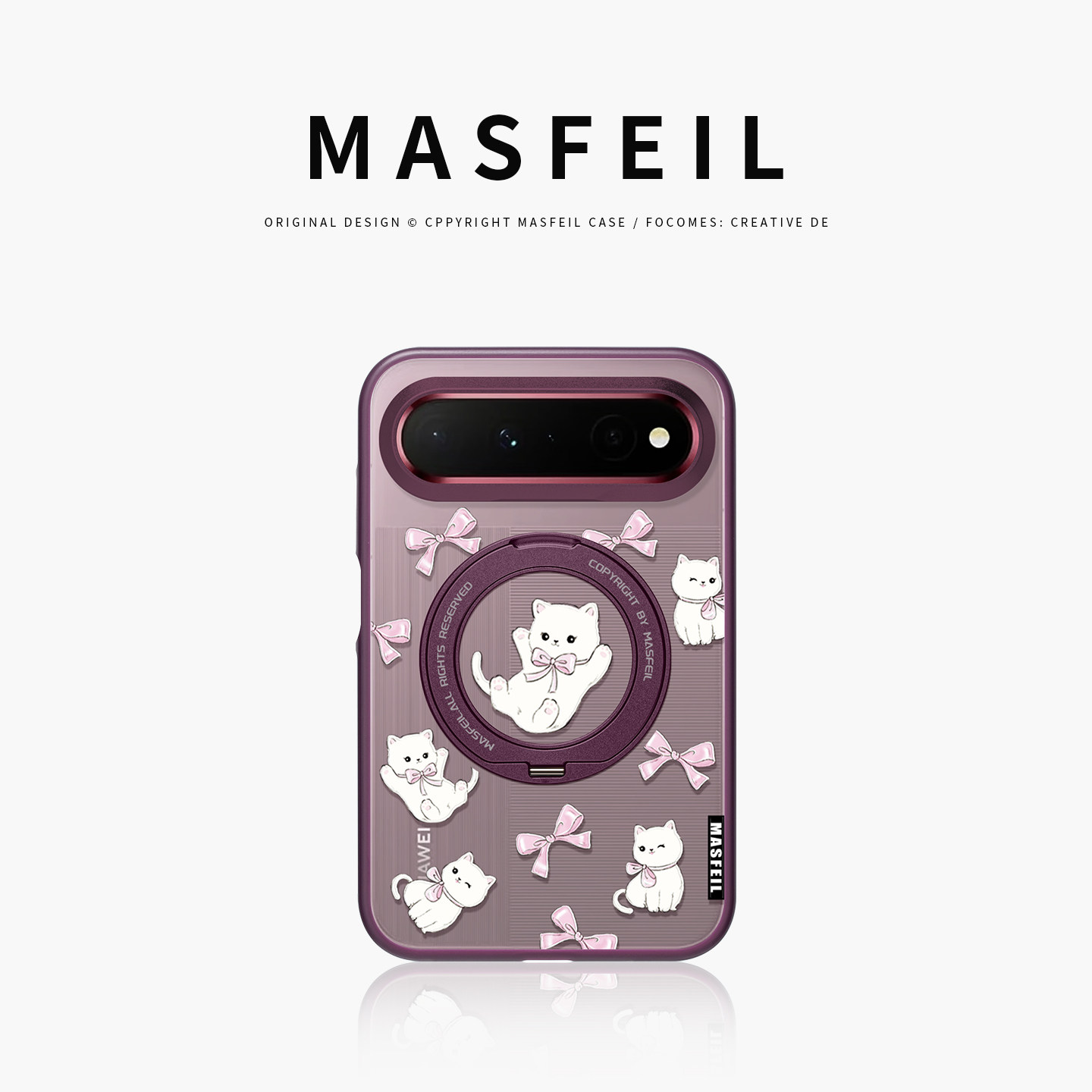 MASFEIL× 蝴蝶结小猫咪适用华为PuraXView手机壳磁吸带支架新款阔直板Pura X View全包保护套防摔女半透明