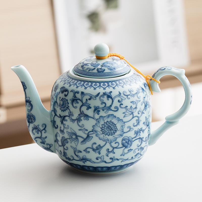 青花缠枝莲大容量茶壶泡茶家用