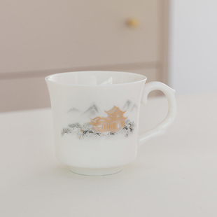 现代羊脂玉德化白瓷主人杯防烫带把茶杯大号个人专用喝茶杯子茶具