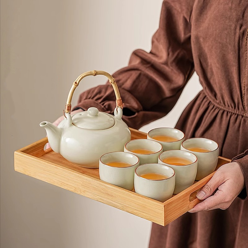 黄汝窑提梁壶茶具套装2026新款茶壶泡茶家用陶瓷功夫茶具带过滤