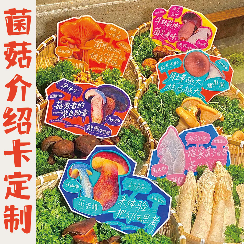 菌菇介绍卡定制餐饮店菌类拼盘展示卡设计招牌菜品食用说明卡定做