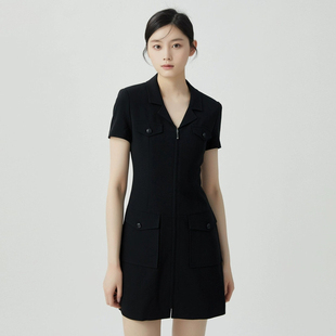 阿玛家折扣特价2026夏装新款V领短袖拉链连衣裙女5500540