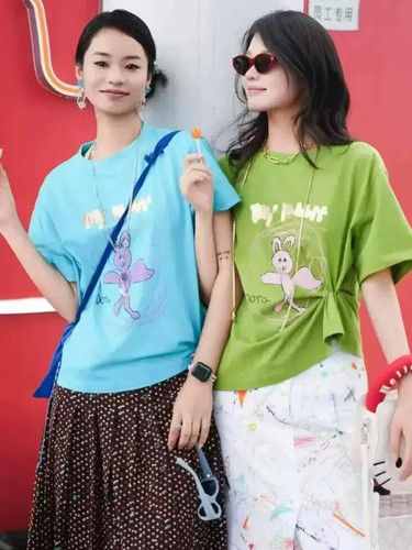 2026夏季新款阿玛施女装圆领卡通印花宽松显瘦短袖t恤上衣530088
